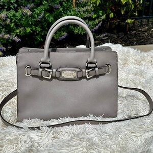 Michael Kors Saffiano Leather Hamilton East West Satchel, Ash Grey